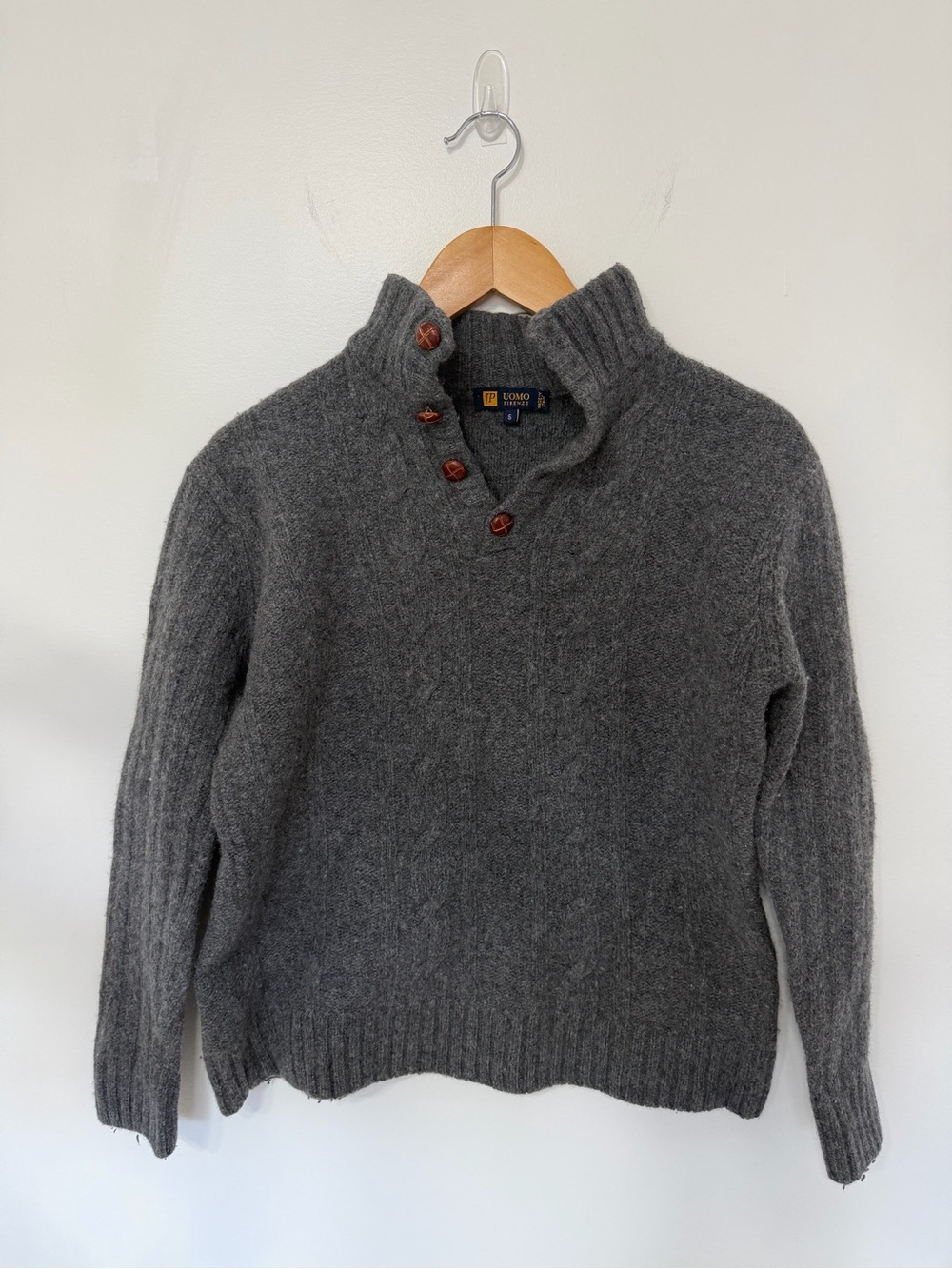 VTG JP Uomo Firenze Gray Wool Blend Funnel Neck Button Sweater Italy Women’s S